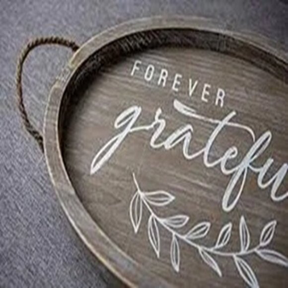 Creative Home Rustic Serving Tray~Oval w/Handles ~ "Forever Grateful" Sentiment - Picture 2 of 2
